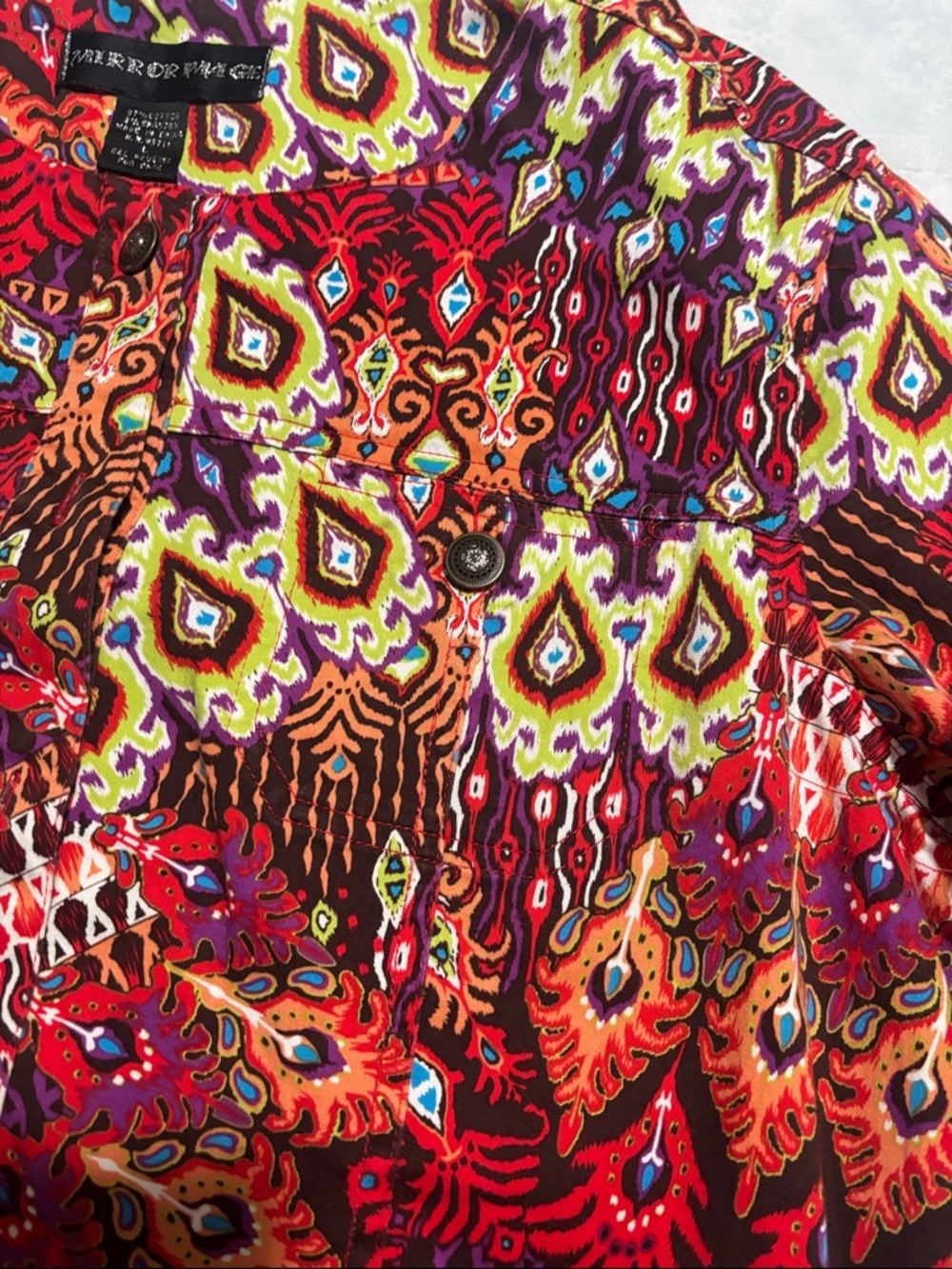Bold Red Multi-Pattern Button-Down Blouse - Picture 4 of 10